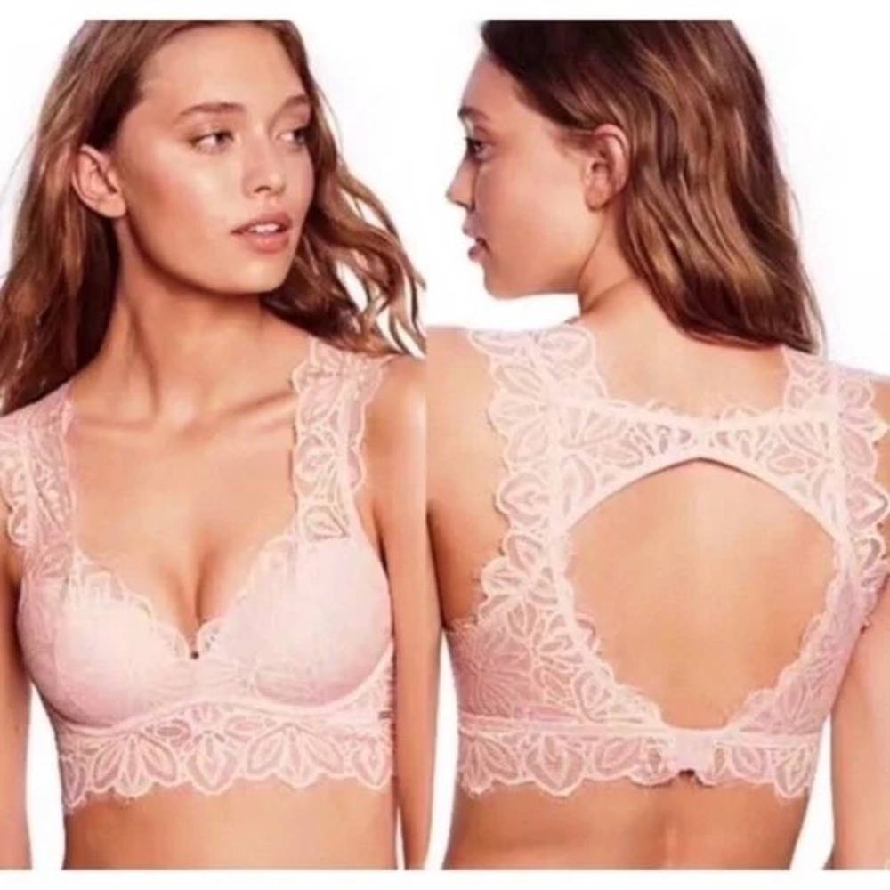 Victoria's Secret Pink Lace Bralette Open Back Lightly Padded Bra Medium